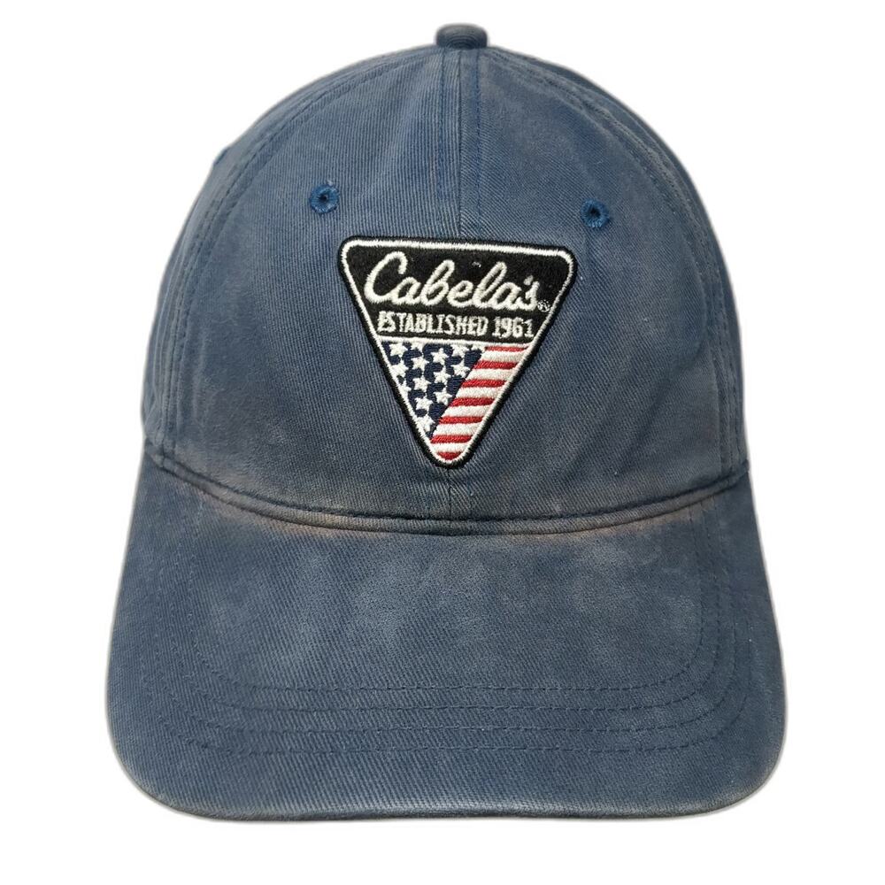 Cabela's Blue Baseball Cap One Size Embroidered Patch USA Flag Strapback Hat